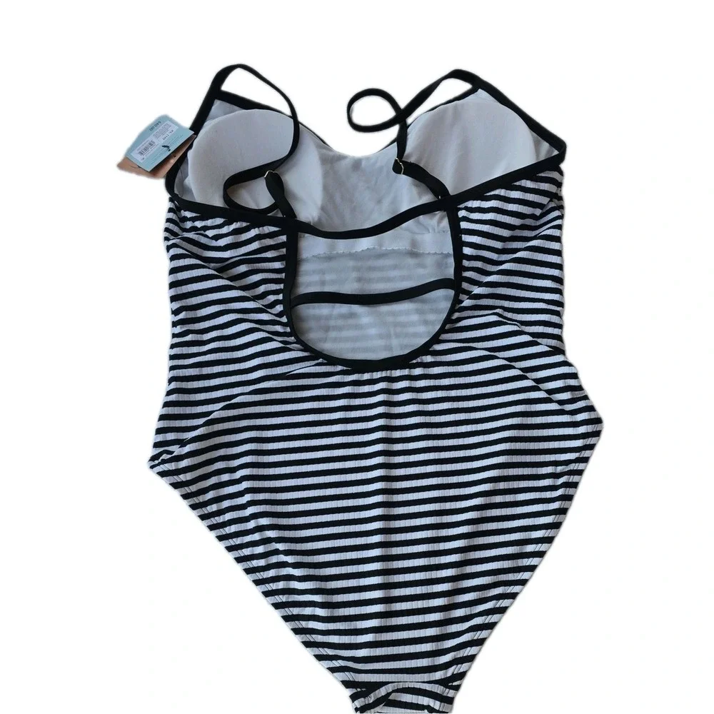 Shade & Shore Black And White Stripped Swimsuit One Piece XL Nautical NWT (388)
